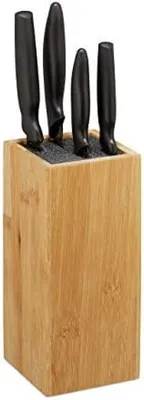 Productafbeelding van PromoHome® Bamboe messenblok met reinigingsborstel – Universele keukenorganizer, 10 x 10 x 23 cm