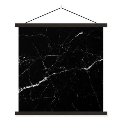 Produktbild von MuchoWow® Textilposter Marmor - Schwarz - Marmoroptik - Weiß - Luxus - Stein 60x60 cm mit schwarzem Rahmen - Posteraufhänger