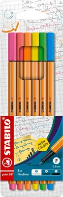 Image de STABILO® 88/6-1 Fineliner point 88® étui - Pack de 6 - Couleurs néon