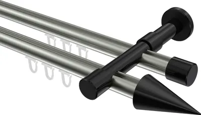 Produktbild von Interdeco Innenlaufstange / Gardinenstange mit Innenlauf Edelstahl-Optik / Schwarz, Typ Prestige Savio (Kegel), 20 mm Ø 2-läufig, 360 cm