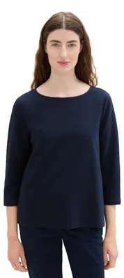 Produktbild von Tom Tailor Damen Langarm Shirt mit Struktur,10668 - Sky Captain Blue, S