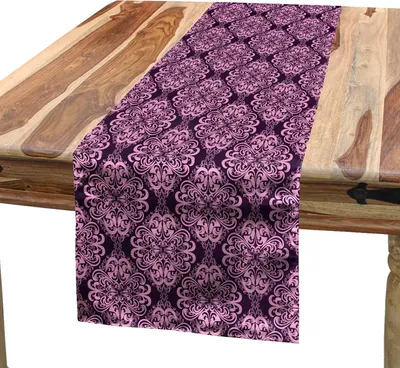 Produktbild von ABAKUHAUS Lila Tischläufer, Viktorianisches romantisches Damasked Blumenoriental-Strudel-Muster-Grafik-Bild, 40 x 180 cm, Hellrosa Pflaume