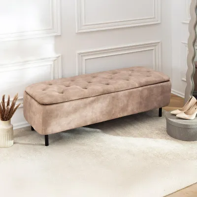Produktbild von riess-ambiente Polsterbank EN VOGUE 120cm beige schwarz Samt Metallbeine mit Stauraum