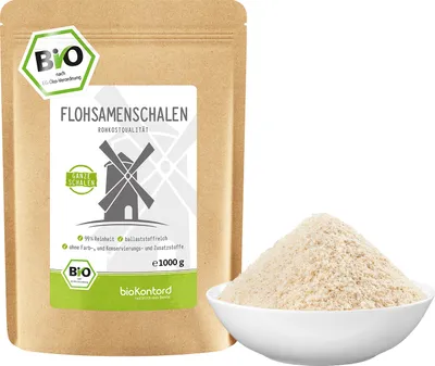 Produktbild von Flohsamenschalen ganz 1000 g I 99% Reinheit I indische Flohsamen Schalen low carb I Rohkostqualität von bioKontor
