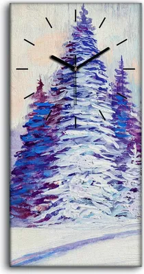 Produktbild von Wandbild Leinwand Bilder mit Uhr 30x60 Gemälde Winter Wald Bäume Schnee Natur - schwarze Hände