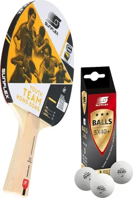 Produktbild von Sunflex Tischtennisschläger Youth Team Hong Kong + 3x SX+ Tischtennisbälle | Tischtennisset Tischtennis TT Tabletennis