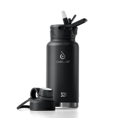 Isolierflasche 950 ml, Edelstahl, doppelwandig, schwarz