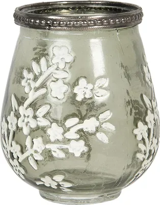 Produktbild von Clayre & Eef Teelichthalter Ø 9x11 cm Grün Weiß Glas Blumen