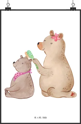 Produktbild von Mr. & Mrs. Panda Bild Bär Kind DIN A2 - Weiß - Geschenk, Plakat, Mutter, Mutti, Kunstdruck, poster, Designposter, Muttertag, Familie, wanddeko