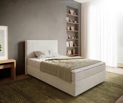 Produktbild von DELIFE Boxspringbett Dream-Well 120x200 cm Bouclé Creme-Weiß mit Matratze und Topper