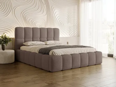 Produktbild von Chilly Möbel Design Bett Clay Slim - Doppelbett mit Bettkasten, Lattenrost und Kopfteil 200x200 cm / Metallrahmen / Bouclé / Braun
