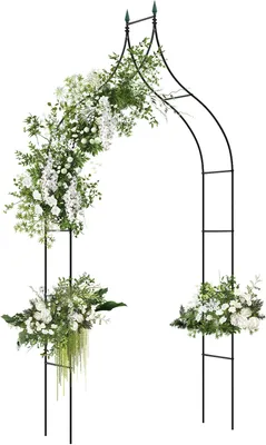 Produktbild von GOPLUS Rosenbogen aus Metall, Gartenbogen für Kletterpflanzen, Torbogen mit Spitzen, Rankenbogen Hochzeitsbogen Rankgitter für für Garten & Hochzeit (125 x 39 x 287 cm)