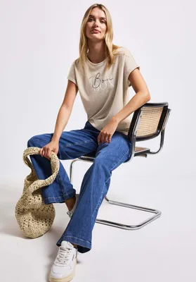 Produktbild von Street One T-Shirt 'T-Shirt mit Wording', A322703, moonstone sand, Gr. 40