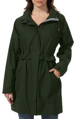 Produktbild von ATLASLAVA Regenjacke Damen Wasserdicht Kapuze Regenmantel Jacke Atmungsaktive Mantel Übergangsjacke Lang Trenchcoat Frühling Herbst, Armeegrün, XL