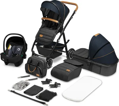 Produktbild von Lionelo Amber - Kombikinderwagen 3 in 1 - Set sportlicher, Sitz, fester Babywanne, Autositz, Tasche, Moskitonetz, Regenschutz - Blue Navy