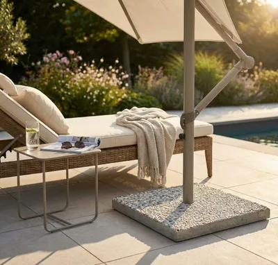 Immagine prodotto di Milani Home - base ombrellone 40 x 40 cm in cemento grigio, supporto per palo laterale, per giardino, terrazzo, portico e dehor