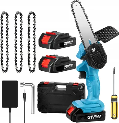 Produktbild von Mini-Kettensäge, 21V 4 Zoll 2x1200mAh Akku-Kettensägen + Ladegerät, Holzbearbeitung Einhand Elektrosäge, Garten Holzbearbeitung