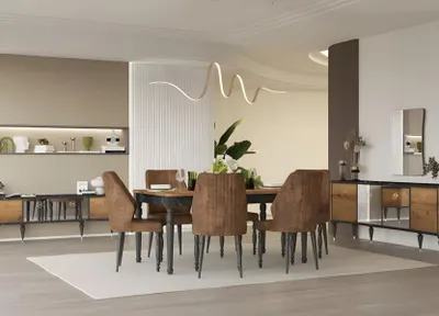Image de Ensemble salle à manger Coin repas Table de salle à manger Chaises Buffet 10 pièces Marron Bois