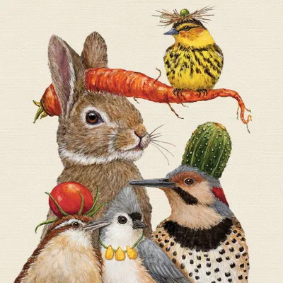 Produktbild von 20 Servietten Harvest Party - Kunstvoller Hase und Vögel 33x33cm