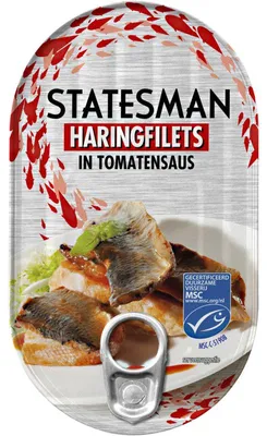 Produktbild von Statesman Haringfilets in Tomatensauce 190g – Feine Heringfilets, Omega-3reich Snack