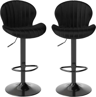 Produktbild von Barhocker - 2er Set - Höhenverstellbar - Drehbar - Gepolsterter Sitz - Metallgestell - Schwarz