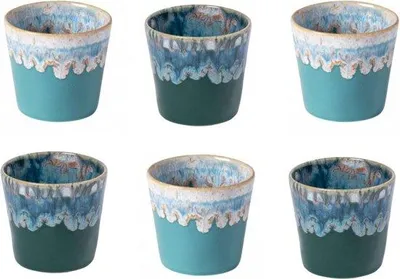 Produktbild von Costa Nova Grespresso Lungo-Tassen – 6er-Set – 2 Farben – Dunkles Aqua-Steingut – Azurblau & Türkis – 7,5 cm große Kaffeetassen