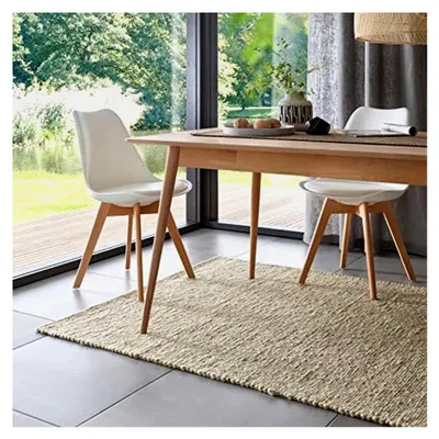 Produktbild von Wollteppich Natur Handgewebt | Reine Schurwolle im skandinavischen Design | Wohnzimmer, Schlafzimmer, Esszimmer, Kinderzimmer, Büro | 70 x 130 cm Grau Beige