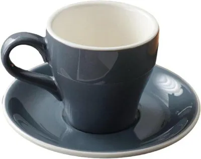Productafbeelding van Keramische Latte Kopjes - Koffiekopjes met Bordjes - Genieten van Drankjes - Scandinavisch Design - 180 ml - Grijs