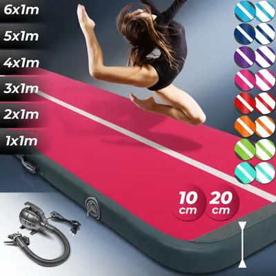 Produktbild von AIRTRACK Matte Tumbling Matte mit Pumpe PVC Tumblingmatte Gymnastikmatte Turnmatte Farbe: Rosa-Grau Maße: 200*100x20cm
