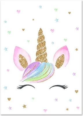 Produktbild von TPFLiving Kunstdruck LW-1042 (OHNE RAHMEN) Poster - Leinwand - Wandbild - Hochauflösender Giclée-Druck, langlebig und hochwertig - Einhorn, Regenbogen, Sterne, Herz - Für Kinderzimmer -  - Größe: 21x30cm
