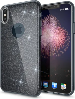 Produktbild von NALIA Glitzer Hülle für iPhone X XS, Slim 3in1 Handy Schutz Case Back Cover Etui Schwarz