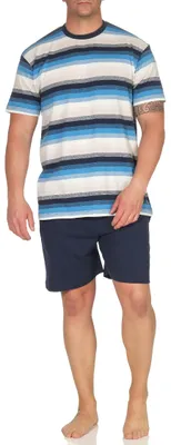 Produktbild von Herren Pyjama Shorty Schlafanzug kurzarm in toller Blockstreifenoptik - 191 105 90 977 ; marine , 48