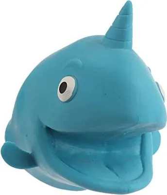 Produktbild von Handpuppe Wal Narwal aus weichem Gummi, blau, 1 Stück