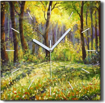 Produktbild von Coloray Hodiny Unikátní 30x30 cm  Tiché hodiny Pro obývací pokoj a kuchyň Nástěnné hodiny Plátno Černé ručičky hodin - Květiny lesní příroda