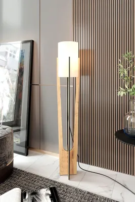 Productafbeelding van Opviq, hoogwaardige staande lamp van craftpapier en MDF, eikenhout, 135 cm hoog | 1 x E27, max. 40 W, IP23 | Scandinavisch design in beige, ideaal voor modern wonen.