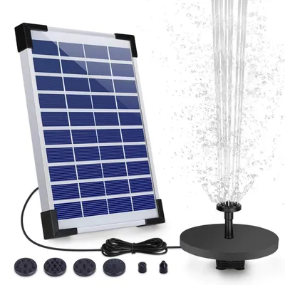 Solarbrunnen 5,5 W, 500 l/h, 6 Düsen, Akku, Schwimmplatte