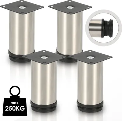 Produktbild von TolleTour 4er Set Möbelfüße Tischbein Set Sofafüße Möbelbeine Bettstützen Sofafüße Schrankfuß Möbelbeine Edelstahl 150mm