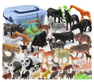 Produktbild von Set von Safari-Tierfiguren 58 Stück mit praktischer Box