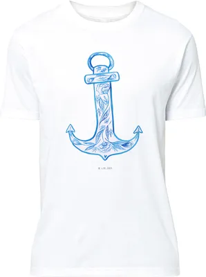 Produktbild von Mr. & Mrs. Panda S T-Shirt Anker Blau - Weiß - Geschenk, Lustige Sprüche, Rundhals, Spruch-Shirt, Tshirt, oberteil