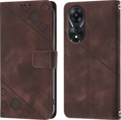 Produktbild von Hülle für OPPO A78 Prägung Flip Leder Brieftasche Schutzhülle mit Ständer Braun