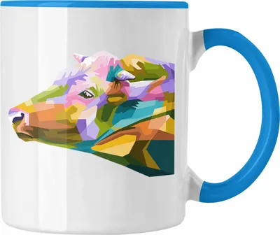 Produktbild von Trendation - Kuh Tasse Polygon Geometrisch Grafik Geschenk für Landwirt Bauern Lustig (Blau)