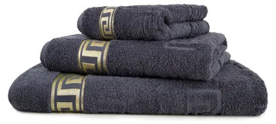 Produktbild von 3tlg. Luxus Medusa Saunatuch Badetuch Handtuch Set - Anthrazi Grau - Frottee - Goldene Bordüre