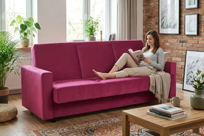 Produktbild von Schlafsofa ALICJA B Monolit – mit Schlaffunktion, Webstoff in Rosa, Family Meble, KI-generiertes Bild