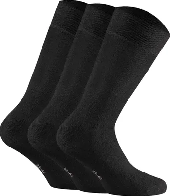 Produktbild von Rohner Basic Uni Socken, 3er Pack - Baumwolle, Kurzsocken, einfarbig Schwarz 43-46