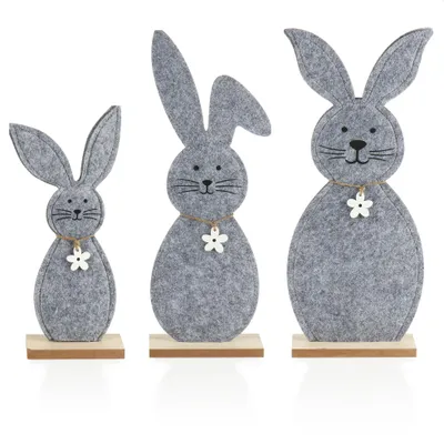 Produktbild von com-four® 3x Deko Aufsteller für Ostern - Niedliche Filz-Osterhasen - Osterdeko zum Hinstellen - Osterdekoration aus Holz und Filz