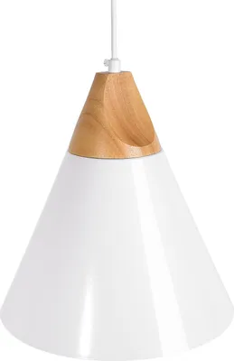 Produktbild von BELIANI Hängeleuchte Weiß Metall und Holz mit Schirm in Kegelform Skandinavischer Stil für Wohnzimmer Esszimmer Kücheninsel