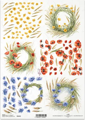Produktbild von ITD Reispapier Decoupage Bastelpapier Serviettentechnik-R2423 Mohngirlanden