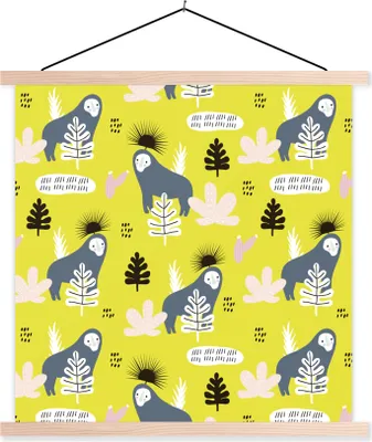 Produktbild von MuchoWow® Textilposter Dschungel - Affe - Blätter - Gelb 120x120 cm mit holzfarbenen Rahmen - Textil-Poster