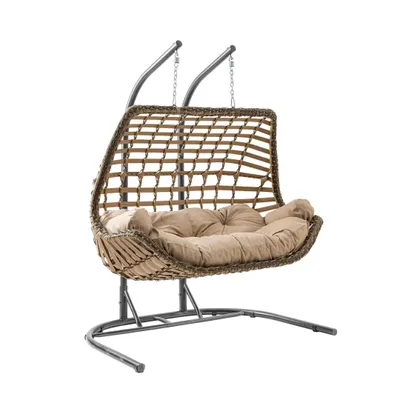 Produktbild von Capri Swing Poly-Rattan Hängesessel mit Gestell & Kissen, Gartenschaukel Cunda (Hellbraun)