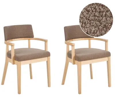 Produktbild von BELIANI Esszimmerstuhl 2er Set Taupe Bouclé Helle Holzbeine mit Armlehnen Klassisches Design Retro-Stil für Wohnzimmer Esstisch Stuhl mit Polstersitz
